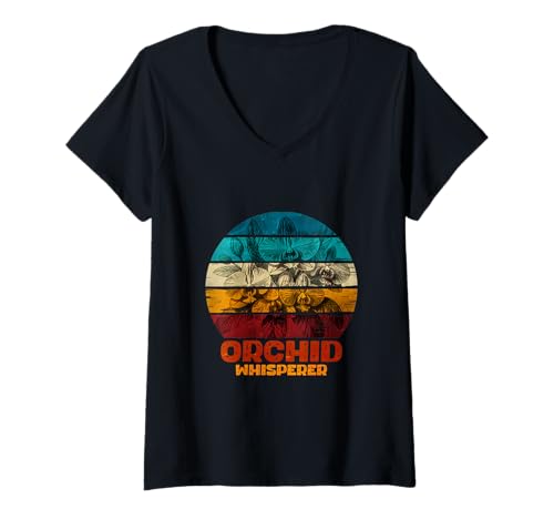 Damen Orchideenflüsterer T-Shirt mit V-Ausschnitt Damen Orchideenflüsterer T-Shirt mit V-Ausschnitt von Orchid Flower Botanical