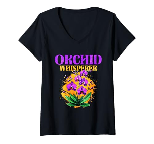 Damen Orchideenflüsterer T-Shirt mit V-Ausschnitt Damen Orchideenflüsterer T-Shirt mit V-Ausschnitt von Orchid Flower Botanical