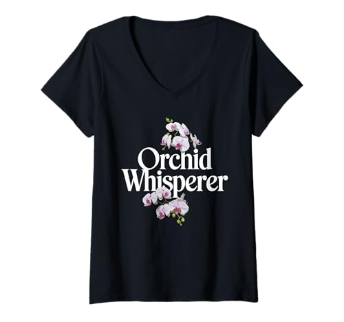 Damen Orchideenflüsterer T-Shirt mit V-Ausschnitt Damen Orchideenflüsterer T-Shirt mit V-Ausschnitt von Orchid Flower Botanical