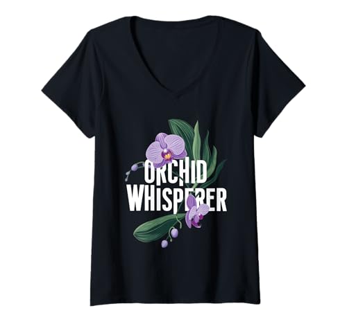 Damen Orchideenflüsterer T-Shirt mit V-Ausschnitt Damen Orchideenflüsterer T-Shirt mit V-Ausschnitt von Orchid Flower Botanical