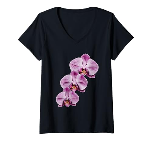 Damen Rosa Orchideen Blumen Pflanze T-Shirt mit V-Ausschnitt Damen Rosa Orchideen Blumen Pflanze T-Shirt mit V-Ausschnitt von Orchid Flower Botanical