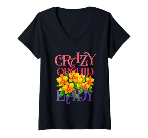 Damen Verrückte Orchideendame T-Shirt mit V-Ausschnitt Damen Verrückte Orchideendame T-Shirt mit V-Ausschnitt von Orchid Flower Botanical