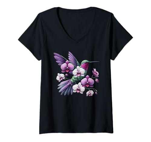 Damen Orchid Hummingbird Flower Gardening Floral T-Shirt mit V-Ausschnitt Damen Orchid Hummingbird Flower Gardening Floral T-Shirt mit V-Ausschnitt von Orchid Hummingbirds Flower Gardening Apparel