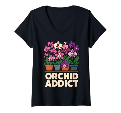 Damen Orchideenzüchter Whisperer Mom Seltene Pflanze Botanischer Gärtner T-Shirt mit V-Ausschnitt von Orchid Lover Rare Plant Grower Botanical Gardener