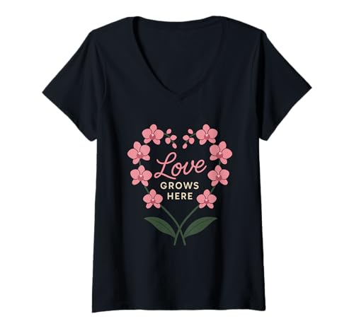 Damen Orchideenzüchter Whisperer Mom Seltene Pflanze Botanischer Gärtner T-Shirt mit V-Ausschnitt von Orchid Lover Rare Plant Grower Botanical Gardener