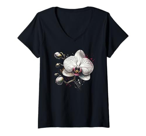 Damen Schmetterlingsorchidee Phalaenopsis Orchidee Blüte Orchideen T-Shirt mit V-Ausschnitt Damen Schmetterlingsorchidee Phalaenopsis Orchidee Blüte Orchideen T-Shirt mit V-Ausschnitt von Orchideen und Blumen