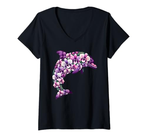 Damen Orchid Dolphin Flower Gardening Floral T-Shirt mit V-Ausschnitt Damen Orchid Dolphin Flower Gardening Floral T-Shirt mit V-Ausschnitt von Orchids Dolphin Lover Flower Gardening Apparel