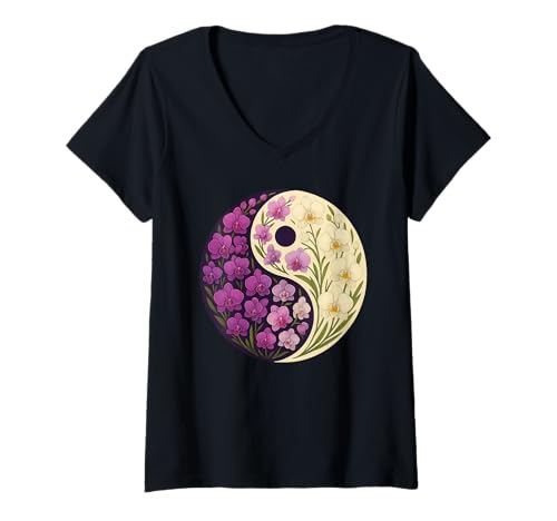 Damen Orchid Yin Yang Flower T-Shirt mit V-Ausschnitt Damen Orchid Yin Yang Flower T-Shirt mit V-Ausschnitt von Orchids Yin Yang Flower Gardening Apparel