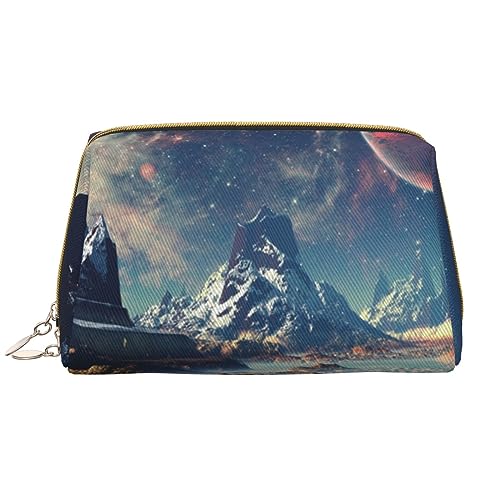 Alien Planet Print Leder Kosmetiktasche Tragbare Wasserdichte Make-up-Tasche Reise Kulturbeutel Make-up Organizer für Mädchen Frauen Frau Geschenk, weiß, Einheitsgröße von OrcoW