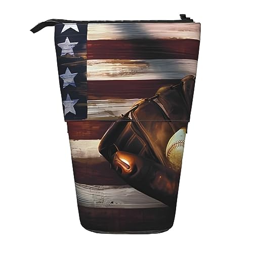 Amerikanische Flagge Baseball Ständer Bleistifthalter Einziehbares Teleskop-Bleistiftetui Niedliche Stifttasche Pop Up Bleistift Tasche Tragbare Multifunktionale Make-up Tasche Schreibwaren Organizer von OrcoW