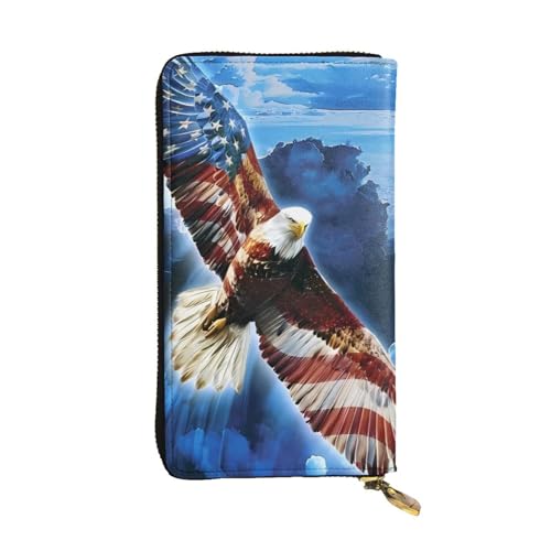 Amerikanischer Adler Print Lange Leder Geldbörse für Männer Frauen Wasserdicht Tragbare Clutch Tasche Münzbörse für Reisen Mädchen Einkaufen Büro Geschenk, Schwarz , Einheitsgröße von OrcoW