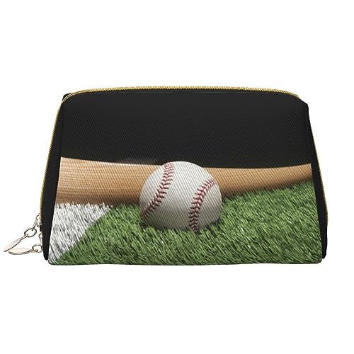 Baseball-Sportfeld-Druck-Leder-Kosmetiktasche, tragbar, wasserdicht, Make-up-Tasche, Reise-Kulturbeutel, Make-up-Organizer für Mädchen, Frauen, Ehefrau, Geschenk, weiß, Einheitsgröße von OrcoW