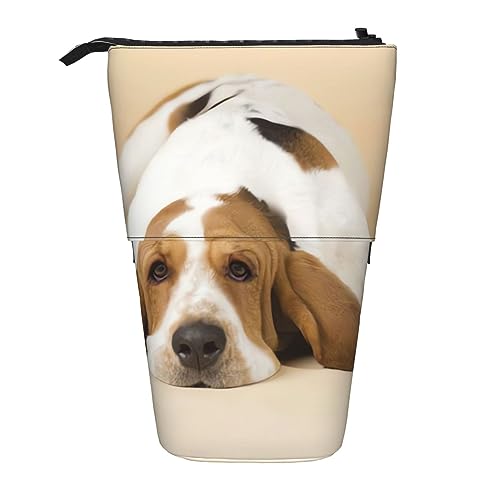 Basset Hound Stiftehalter, einziehbar, Teleskop-Federmäppchen, niedliches Stifteetui, Pop-Up-Bleistiftbeutel, tragbar, multifunktional, Make-up-Tasche, Schreibwaren-Organizer für Schule, Büro, Schwarz von OrcoW