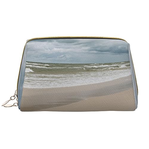 Beauty Seaside Print Leder Kosmetiktasche Tragbare Wasserdichte Make-up-Tasche Reise Kulturbeutel Make-up Organizer für Mädchen Frauen Frau Geschenk, weiß, Einheitsgröße von OrcoW