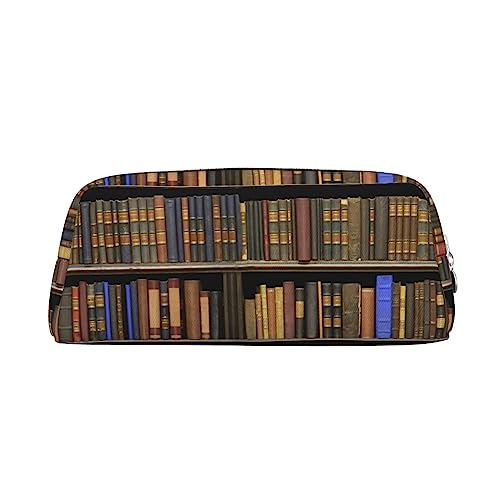 Bibliothek Bücherregal Bedrucktes Federmäppchen Leder Make-up Tasche Tragbare Reise Kulturbeutel Reißverschluss Kleine Aufbewahrungstasche für Frauen Mädchen, silber, Einheitsgröße, Kulturbeutel von OrcoW