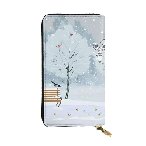 Birds in The Park On A Snowy Day Print Long Leather Wallet for Men Women Waterproof Portable Clutch Bag Coin Purse for Travel Girl Shopping Office Gift, Schwarz , Einheitsgröße von OrcoW