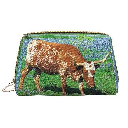 Bluebonnet Kosmetiktasche mit Longhorn-Aufdruck, tragbar, wasserdicht, Make-up-Tasche, Reise-Kulturbeutel, Make-up-Organizer für Mädchen, Frauen, Ehefrau, Geschenk, weiß, Einheitsgröße von OrcoW