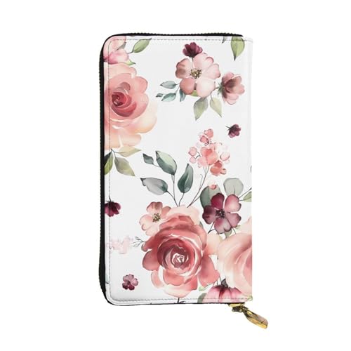 Blühende Rose Blumen Drucken Lange Leder Geldbörse für Männer Frauen Wasserdicht Tragbare Clutch Tasche Münzbörse für Reisen Mädchen Einkaufen Büro Geschenk, Schwarz , Einheitsgröße von OrcoW