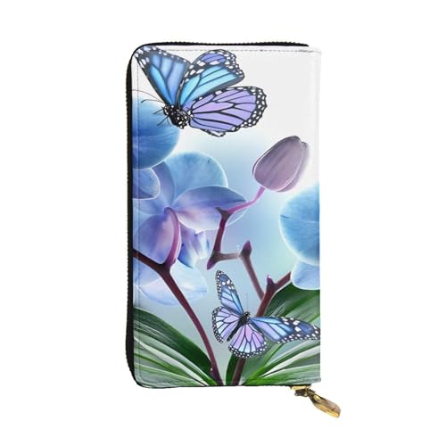 Blume Schmetterling Druck Lange Leder Geldbörse für Männer Frauen Wasserdicht Tragbare Clutch Tasche Münzbörse für Reisen Mädchen Einkaufen Büro Geschenk, Schwarz , Einheitsgröße von OrcoW