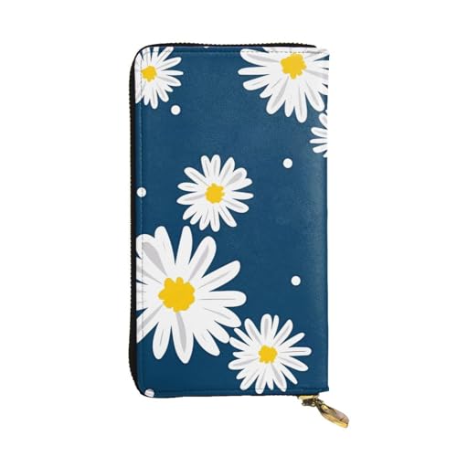 Blumen Gänseblümchen Druck Lange Leder Geldbörse für Männer Frauen Wasserdicht Tragbare Clutch Tasche Münzbörse für Reisen Mädchen Einkaufen Büro Geschenk, Schwarz , Einheitsgröße von OrcoW