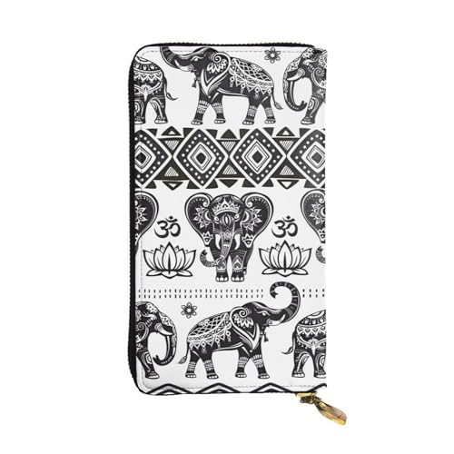 Bohemian Elephant Pattern Print Long Leather Wallet for Men Women Waterproof Portable Clutch Bag Coin Purse for Travel Girl Shopping Office Gift, Schwarz , Einheitsgröße von OrcoW