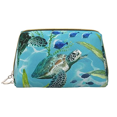 Boho Schildkröte Print Leder Kosmetiktasche Tragbare Wasserdichte Make-up-Tasche Reise Kulturbeutel Make-up Organizer für Mädchen Frauen Frau Geschenk, weiß, Einheitsgröße von OrcoW