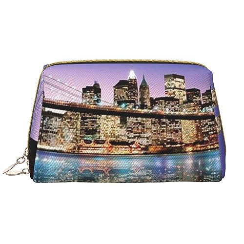 Brooklyn Bridge Print Leder Kosmetiktasche Tragbare Wasserdichte Make-up-Tasche Reise Kulturbeutel Make-up Organizer für Mädchen Frauen Frau Geschenk, weiß, Einheitsgröße von OrcoW