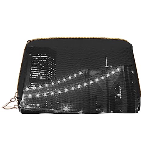 Brooklyn Bridge Print Leder Kosmetiktasche Tragbare Wasserdichte Make-up-Tasche Reise Kulturbeutel Make-up Organizer für Mädchen Frauen Frau Geschenk, weiß, Einheitsgröße von OrcoW