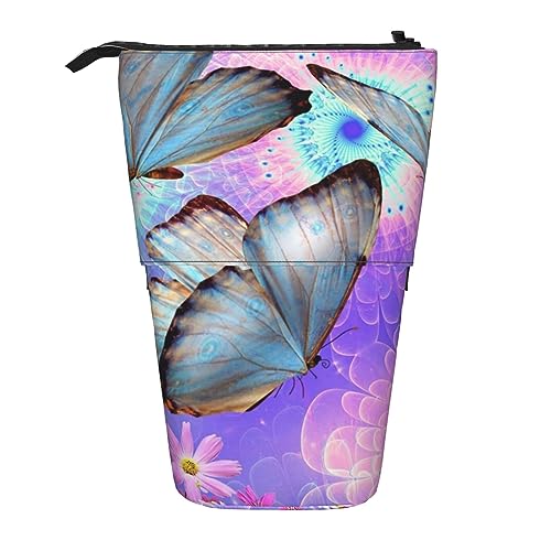 Bunte Blumen Schmetterling Ständer Bleistifthalter Einziehbare Teleskop-Bleistiftetui Niedliche Stifttasche Pop Up Bleistift Tasche Tragbare Multifunktionale Make-up Tasche Schreibwaren Organizer für von OrcoW