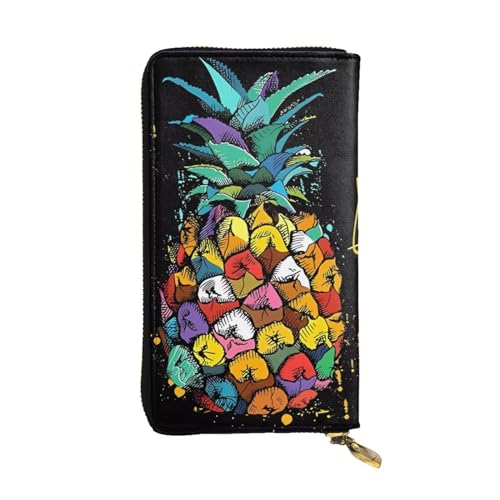 Bunte Frucht Ananas Druck Lange Leder Geldbörse für Männer Frauen Wasserdichte Tragbare Clutch Tasche Münzbörse für Reisen Mädchen Einkaufen Büro Geschenk, Schwarz , Einheitsgröße von OrcoW