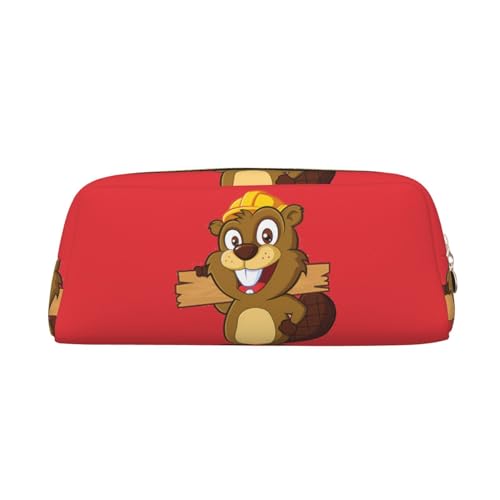 Cartoon Animated Beaver Printed Pencil Case Leather Makeup Bag Portable Travel Toiletry Bag Zipper Small Storage Bag for Women Girls, gold, Einheitsgröße, Kulturbeutel von OrcoW