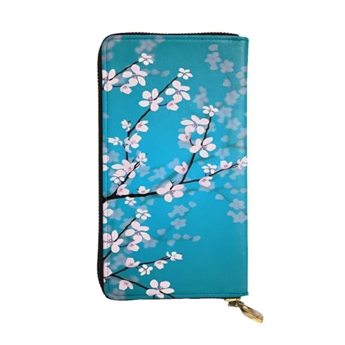 Cherry Blossom Print Lange Leder Geldbörse für Männer Frauen Wasserdicht Tragbare Clutch Tasche Münzgeldbörse für Reisen Mädchen Einkaufen Büro Geschenk, Schwarz , Einheitsgröße von OrcoW