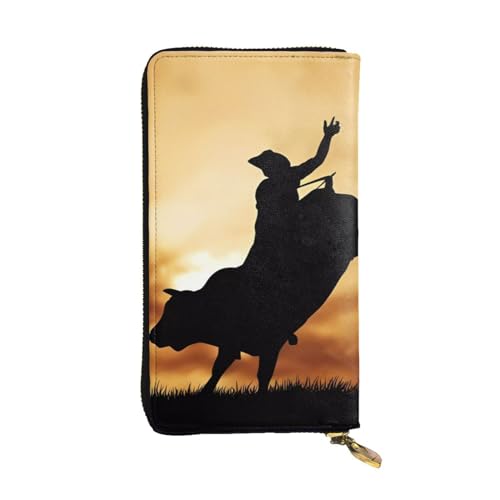 Cool Bull Riding Print Lange Leder Geldbörse für Männer Frauen Wasserdicht Tragbare Clutch Tasche Münzbörse für Reisen Mädchen Einkaufen Büro Geschenk, Schwarz , Einheitsgröße von OrcoW