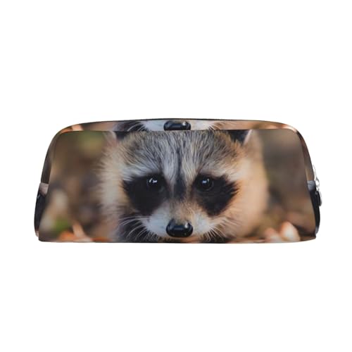 Cub Waschbär Bedrucktes Federmäppchen Leder Make-up Tasche Tragbare Reise Kulturbeutel Reißverschluss Kleine Aufbewahrungstasche für Frauen Mädchen, silber, Einheitsgröße, Kulturbeutel von OrcoW