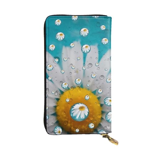 Daisy Flowers Print Lange Leder Geldbörse für Männer Frauen Wasserdicht Tragbare Clutch Tasche Münzbörse für Reisen Mädchen Einkaufen Büro Geschenk, Schwarz , Einheitsgröße von OrcoW