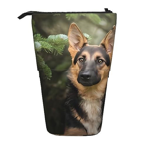 Deutscher Schäferhund Ständer Bleistifthalter Einziehbares Teleskop-Bleistiftetui Niedliche Stifttasche Pop Up Bleistift Tasche Tragbare Multifunktionale Make-up Tasche Schreibwaren Organizer für von OrcoW