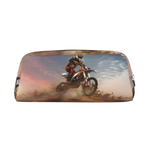 Federmäppchen mit Motocross-Motiv, Leder, Make-up-Tasche, tragbar, Reise-Kulturbeutel, Reißverschluss, kleine Aufbewahrungstasche für Frauen und Mädchen, silber, Einheitsgröße, Kulturbeutel von OrcoW