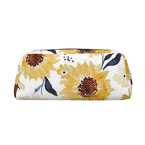 Federmäppchen mit Sonnenblumen-Motiv, Leder, Make-up-Tasche, tragbar, Reise-Kulturbeutel, Reißverschluss, kleine Aufbewahrungstasche für Frauen und Mädchen, silber, Einheitsgröße, Kulturbeutel von OrcoW