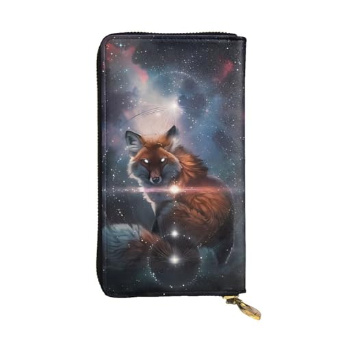 Fox On The Galaxy Print Lange Ledergeldbörse für Männer Frauen Wasserdicht Tragbare Clutch Tasche Münzgeldbörse für Reisen Mädchen Einkaufen Büro Geschenk, Schwarz , Einheitsgröße von OrcoW