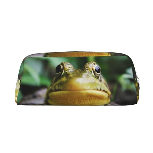 Frosch schaut in die Kamera, bedrucktes Federmäppchen, Leder, Make-up-Tasche, tragbare Reise-Kulturtasche, Reißverschluss, kleine Aufbewahrungstasche für Frauen und Mädchen, silber, Einheitsgröße, von OrcoW