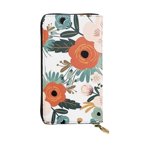 Frühling Blume Druck Lange Leder Geldbörse für Männer Frauen Wasserdicht Tragbare Clutch Tasche Münzbörse für Reisen Mädchen Einkaufen Büro Geschenk, Schwarz , Einheitsgröße von OrcoW