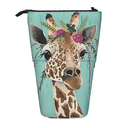 Giraffe mit Blumenständer Bleistifthalter einziehbares Teleskop-Federmäppchen Niedliches Stifteetui Pop-Up-Bleistiftbeutel Tragbare Multifunktionale Make-up-Tasche Schreibwaren-Organizer für Schule von OrcoW