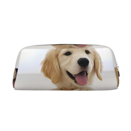 Golden Retriever Welpen Bedrucktes Federmäppchen Leder Make-up Tasche Tragbare Reise Kulturbeutel Reißverschluss Kleine Aufbewahrungstasche für Frauen Mädchen, silber, Einheitsgröße, Kulturbeutel von OrcoW