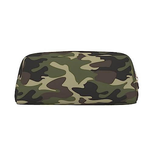 Grünes Militär-Camouflage-bedrucktes Federmäppchen aus Leder, Make-up-Tasche, tragbare Reise-Kulturtasche, Reißverschluss, kleine Aufbewahrungstasche für Frauen und Mädchen, gold, Einheitsgröße, von OrcoW