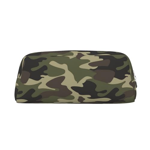 Grünes Militär-Camouflage-bedrucktes Federmäppchen aus Leder, Make-up-Tasche, tragbare Reise-Kulturtasche, Reißverschluss, kleine Aufbewahrungstasche für Frauen und Mädchen, silber, Einheitsgröße, von OrcoW