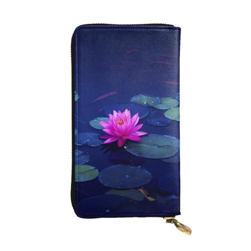 Helle Lotus Print Lange Leder Geldbörse für Männer Frauen Wasserdicht Tragbare Clutch Tasche Münzbörse für Reisen Mädchen Einkaufen Büro Geschenk, Schwarz , Einheitsgröße von OrcoW