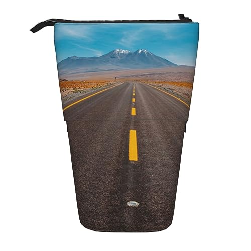 Highway Road in Desert Landscape Stand Pencil Holder Retractable Telescopic Pencil Case Cute Pen Pouch Pop Up Pencil Bag Portable Multifunctional Makeup Bag Stationery Organizer for School Office, von OrcoW