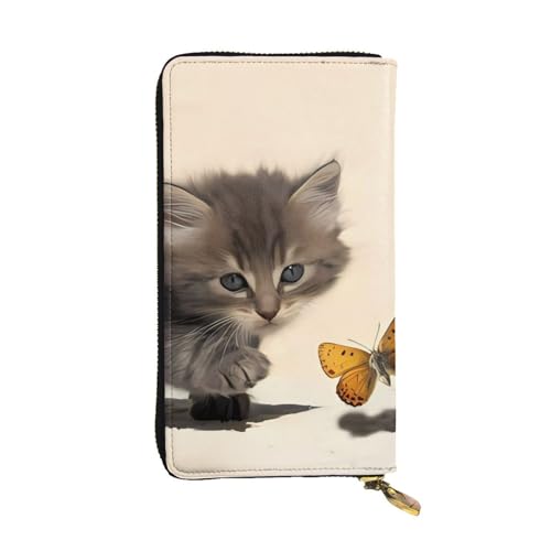 Katze und Schmetterling Print Lange Leder Geldbörse für Männer Frauen Wasserdicht Tragbare Clutch Tasche Münzgeldbörse für Reisen Mädchen Einkaufen Büro Geschenk, Schwarz , Einheitsgröße von OrcoW