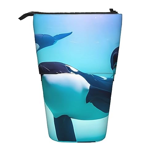 Killer Whale Stand Pencil Holder Retractable Telescopic Pencil Case Cute Pen Pouch Pop Up Pencil Bag Portable Multifunctional Makeup Bag Stationery Organizer for School Office, Schwarz , von OrcoW