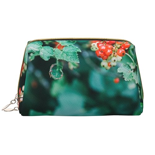 Kosmetiktasche aus Leder, Motiv: Berry Bush im Sommer, tragbar, wasserdicht, Make-up-Tasche, Reise-Kulturbeutel, Make-up-Organizer für Mädchen, Frauen, Ehefrau, Geschenk, weiß, Einheitsgröße von OrcoW